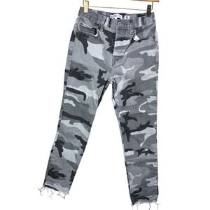 RE/DONE Original Grey Camo High Rise Ankle Crop Stretch Jeans Size 26 Button Fly